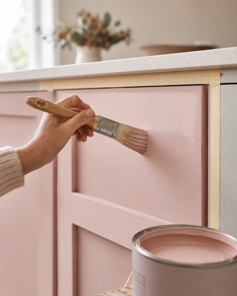 Craft detail — hand-painting a cabinet door