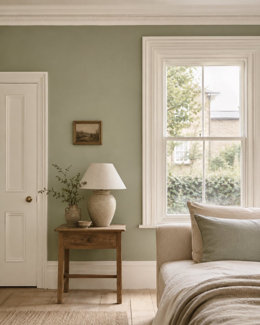 Finished room — pastel feature wall, styled interior